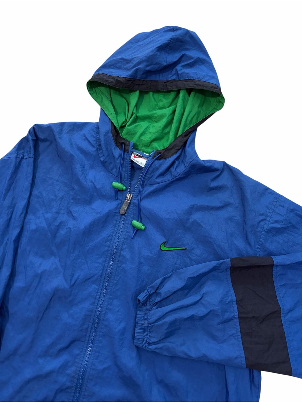 VTG Nike Windbreaker Hooded Jacket Men’s Large Blue 90s Big Swoosh Nylon
